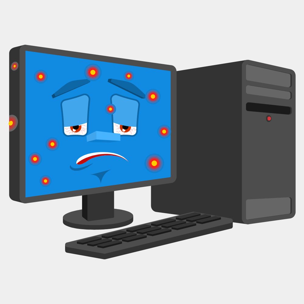 Se ejemplifica con la imagen una computadora de escritorio enferma con varicela , haciendo referencia a que los virus que infectan el equipo de computo.